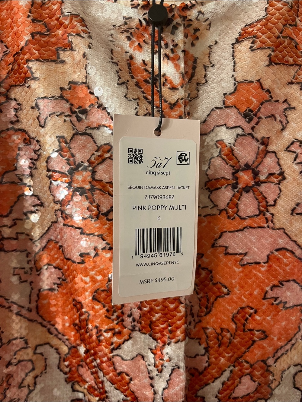 Cinq à Sept Sequin Damask Aspen Jacket in Pink Poppy Multi - Picture 5 of 10